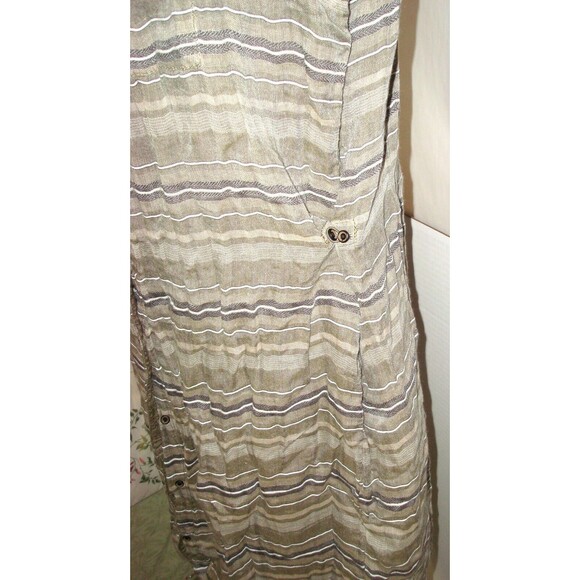 New Womens NWT PrAna L Buenos Dias Dress Buttons Cargo Green Brown Organic Strip - Picture 4 of 8